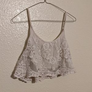LA Hearts Floral Beige Lace Crop Top